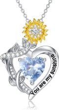 wholesale S925 Sterling Silver Gold Plated Aquamarine Sunflower Heart Pendant Necklace - You Are My Sunshine Gift for Women-0-0