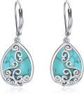 wholesale 925 Sterling Silver Turquoise Teardrop Scrollwork Leverback Earrings-0-0