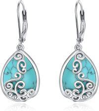 wholesale 925 Sterling Silver Turquoise Teardrop Scrollwork Leverback Earrings-30-Filigree Teardrop Turquoise
