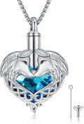 wholesale 925 Sterling Silver Heart-Shaped Blue Crystal Celtic Wolves Urn Keepsake Jewelry Pendant with Funnel and Fill Tool - Memorial Ashes Holder Necklace Gifts for Women-0-0