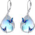 wholesale 925 Sterling Silver Blue Moonstone Butterfly Drop Earrings for Women-0-0