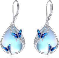 wholesale 925 Sterling Silver Blue Moonstone Butterfly Drop Earrings for Women-butterfly earrings