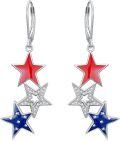 wholesale 925 Silver American Flag Dangle Earrings with Red, White, Blue Stars & Stripes – Patriotic Jewelry for Women-0-0