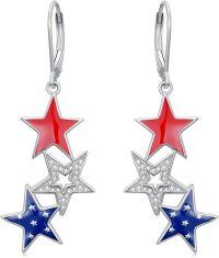 wholesale 925 Silver American Flag Dangle Earrings with Red, White, Blue Stars & Stripes – Patriotic Jewelry for Women-C