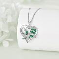 wholesale 925 Sterling Silver Butterfly Clover Pendant Necklace with Green Stones and Cubic Zirconia for Women Girls Gifts 47cm Chain Length-0-1