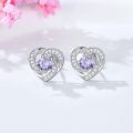 wholesale 925 Sterling Silver Birthstone Heart Stud Earrings Jewelry Gifts for Women-0-1