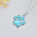 wholesale 925 Sterling Silver Turquoise and Larimar Paw Print Pendant Necklace for Dog Lovers Gifts-0-3