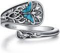 wholesale 925 Sterling Silver Spoon Ring with Hummingbird Vintage Adjustable Women s Jewelry-0-0