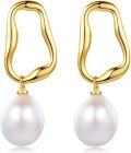 wholesale Sterling Silver Pearl Irregular Square Gold Plated Drop Earrings for Women Girls - Rhodium Plated-0-0