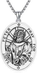 wholesale 925 Sterling Silver St Peter Catholic Patron Saint Medal Necklace Pendant Amulet-0-0