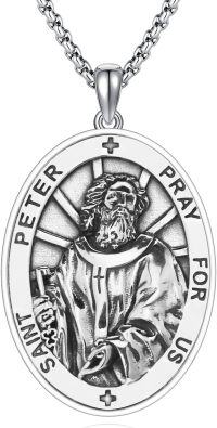 wholesale 925 Sterling Silver St Peter Catholic Patron Saint Medal Necklace Pendant Amulet-29a-St Peter-29a-St Peter