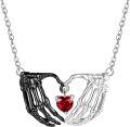 wholesale 925 Sterling Silver Red Crystal Heart Skeleton Hands Coffin Pendant Necklace Gothic Punk Jewelry-0-0