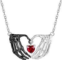 wholesale 925 Sterling Silver Red Crystal Heart Skeleton Hands Coffin Pendant Necklace Gothic Punk Jewelry-Skeleton Heart