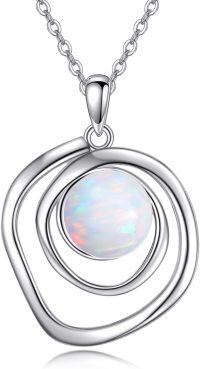 wholesale Sterling Silver White Black Pink Turquoise White Opal Rose Gold Pearl Necklace for Women-White Opal