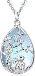 wholesale Bunny Necklace For Women Sterling Silver Teardrop Moonstone Tree Of Life Pendant Necklaces Rabbit Jewelry Christmas Gifts For Women Mom Her -0-0
