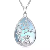 TOUPOP Sterling Silver Moonstone Bunny Teardrop Tree Of Life Pendant Necklace-undefined