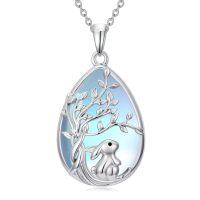 TOUPOP Sterling Silver Moonstone Bunny Teardrop Tree Of Life Pendant Necklace-undefined