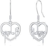 wholesale 925 Sterling Silver Heart Music Note Cubic Zirconia Drop Earrings-Golf