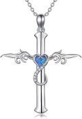 wholesale 925 Sterling Silver Heart Opal Wings Cross Pendant Infinity Necklace-0-0