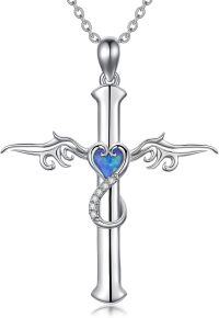 wholesale 925 Sterling Silver Heart Opal Wings Cross Pendant Infinity Necklace-Angel Wing