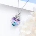 wholesale 925 Sterling Silver Purple Crystal Heart Cat Pendant Necklace s for Women-0-2