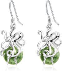 wholesale 925 Sterling Silver Green Stone Octopus Drop Dangle Earrings for Women Christmas Gifts-Octopus Earrings-02
