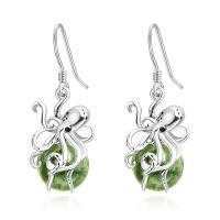 wholesale 925 Sterling Silver Octopus Earrings Wholesale With Green Stone Accents-Octopus Earrings-02