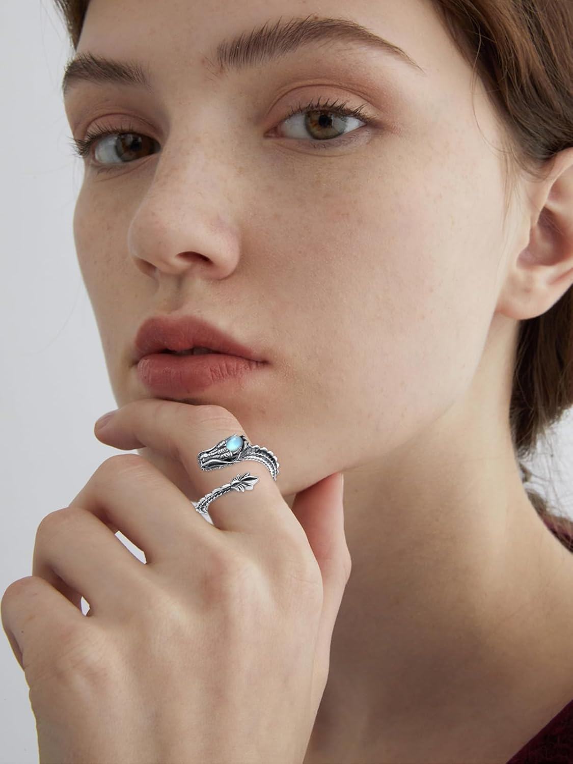 Sterling Silver Cute Dragon Cat Snake Adjustable Animal Jewelry for Women-0-4
