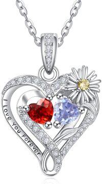 wholesale  Sterling Silver Daisy Heart Birthstone Necklace for Women -01-06-Jan-Jun