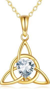 wholesale 14K Gold Opal Emerald Celtic Knot Triquetra Necklace for Women-Celtic Knot Necklace White Crystal