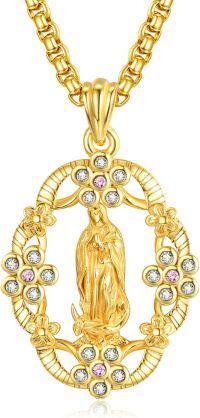 wholesale 925 Sterling Silver Plated Gold Metal Virgin Mary Pendant Necklace with Stones and Cross Design - Catholic Religious Jewelry for Women Girls Gifts 24 Chain Length-Mary Necklace-03