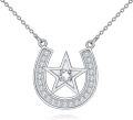 wholesale 925 Sterling Silver Horse Shoe Star Pendant Necklace with Cubic Zirconia Luck Charm s for Women-0-0