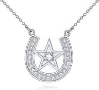 wholesale 925 Sterling Silver Horse Shoe Star Pendant Necklace with Cubic Zirconia Luck Charm s for Women-Horseshoe