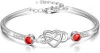wholesale Sterling Silver Austrian Crystal Infinity Love Heart Bangle Bracelet Adjustable 6 8 Gift for Her-Jul. Simulated Ruby
