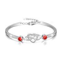 wholesale 925 Sterling Silver Austrian Crystal Infinity Love Heart Bangle Bracelet Adjustable 6 8 Gift for Her-Jul. Simulated Ruby