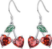 wholesale 925 Sterling Silver Heart-Shaped Red Crystal Cherry Drop Earrings for Women Gift-Red Cherry
