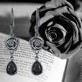 wholesale 925 Sterling Silver Gothic Rose Skull Drop Earrings with Witch's Heart Pendant-0-7