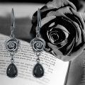 wholesale 925 Sterling Silver Rose Drop Earrings Wholesale With Black Stones-0-7