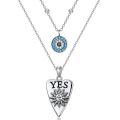 wholesale S925 Sterling Silver & Oxidized Bead Double-Layered Evil Eye Sun Moon Necklace - Blue Evil Eye Pendant, 16-18 Inch, Gift Box-0-0