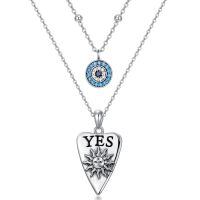 wholesale S925 Sterling Silver & Oxidized Bead Double-Layered Evil Eye Sun Moon Necklace - Blue Evil Eye Pendant, 16-18 Inch, Gift Box-02-Evil Eye Sun and Moon