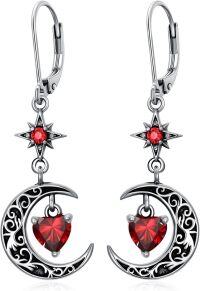 wholesale Sterling Silver Moon Star Birthstone Dangle Earrings-01-Jan-Garnet