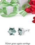 wholesale 925 Sterling Silver Hexagon Green Moss Agate Stud Earrings for Women - Natural Stone s-0-4