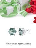 wholesale 925 Sterling Silver Hexagon Green Moss Agate Stud Earrings for Women - Natural Stone s-0-4