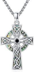 wholesale 925 Sterling Silver Celtic Knot Abalone Shell Pendant Necklace with Black Onyx and Viking Valknut Design for Men & Women-0-0