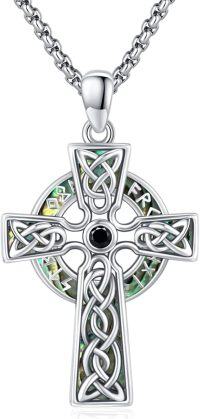 wholesale 925 Sterling Silver Celtic Knot Abalone Shell Pendant Necklace with Black Onyx and Viking Valknut Design for Men & Women-Abalone