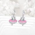 wholesale 925 Sterling Silver Cat Earrings with Pink Enamel and Stars Leverback Moonstone s for Women-0-3