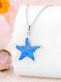 wholesale 925 Sterling Silver Blue Opal Starfish Pendant Necklace for Women Girls  45cm Chain Length-0-2