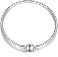 wholesale 925 Sterling Silver Snake Charm Bead Bracelet with Snap Clasp for Women-7.5 inches