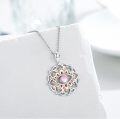 wholesale 925 Sterling Silver Pink Moonstone Evil Eye Lotus Pendant Necklaces for Women and Girls-0-1