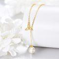 wholesale 14K Gold 8mm Freshwater Pearl Celtic Knot Lariat Necklace for Women Anniversary/Birthday Gifts-0-4